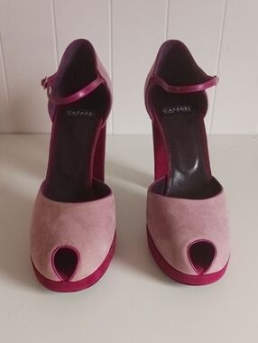 CASADEI PINK SUEDE MARY JANE BLOCK HEEL SHOES